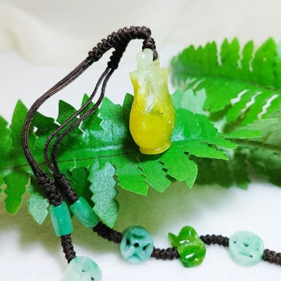 Necklace Genuine YellowJade VASE Green Rabbit Coin - Picture 7 of 14